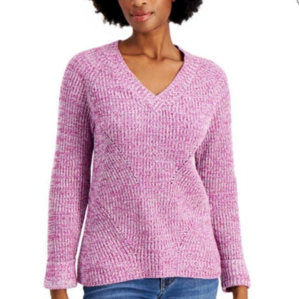NWT Style Co Marled Pointelle Sweater Purple Combo